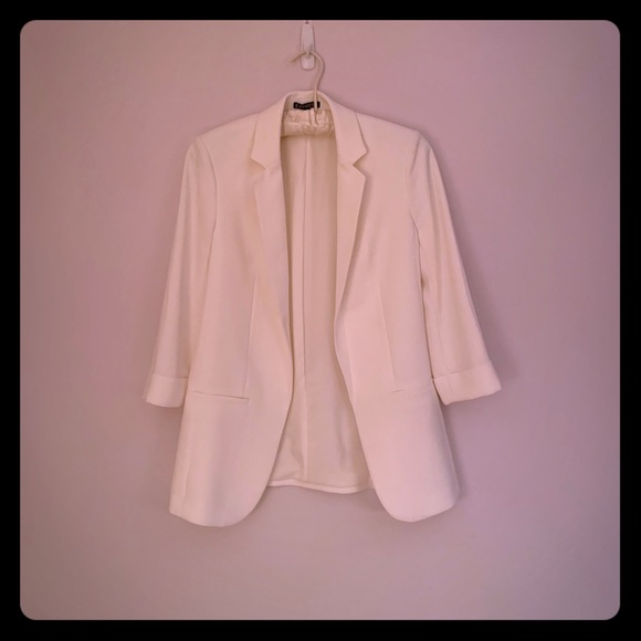 Express ivory Rolled Sleeve Boyfriend Blazer - Picture 1 of 5